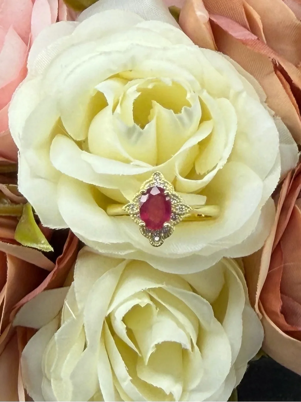Stunning Natural 7x5mm Oval Ruby Zircon  accent in 14K Yellow GP Ring Size 6